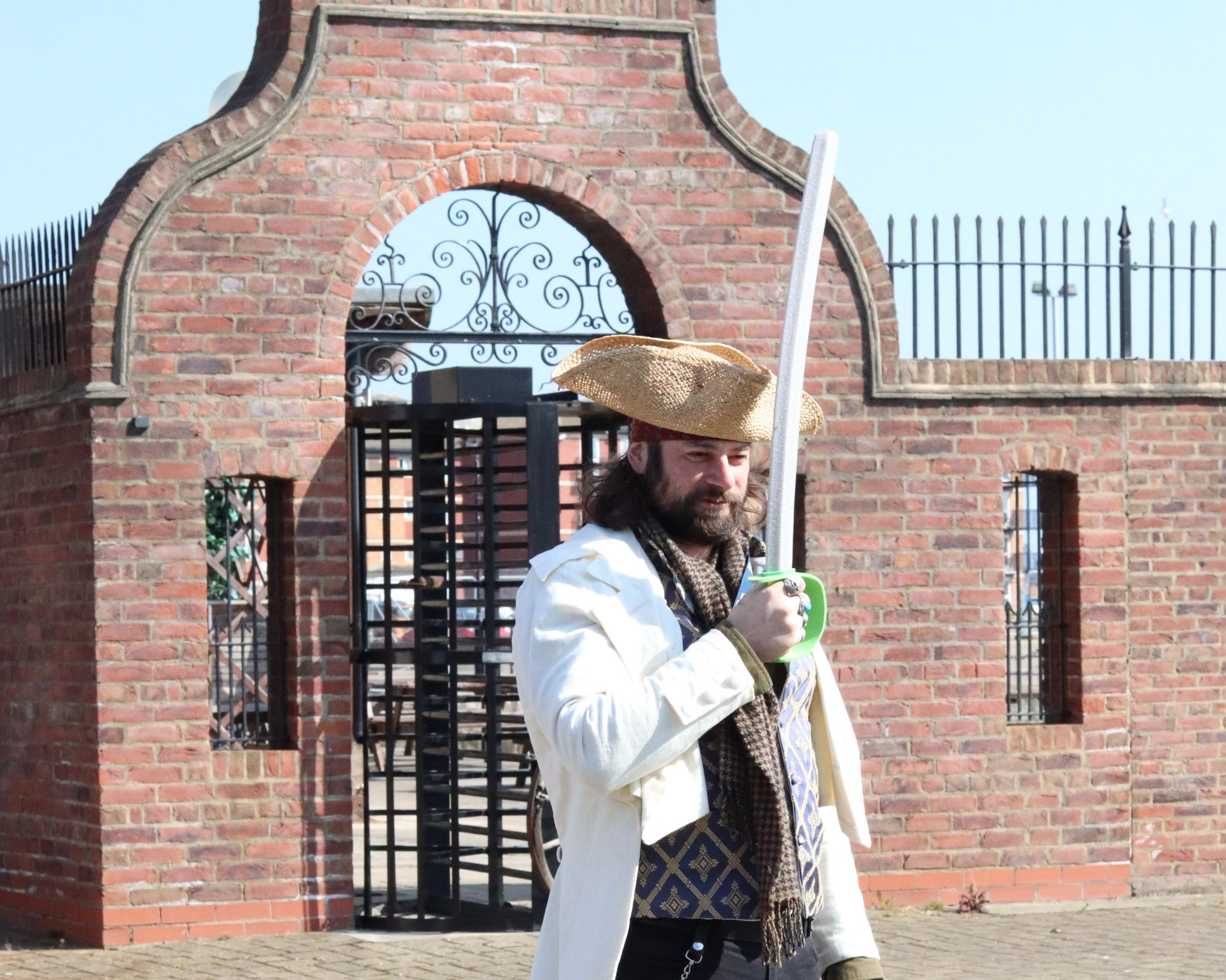 Captain holding a foam sword