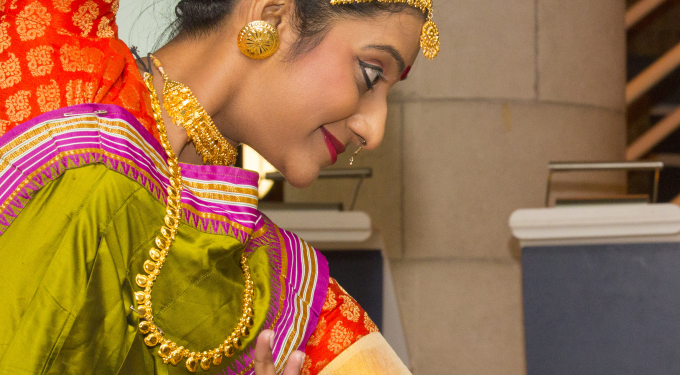 Female dancer in traditional Hindu clothes