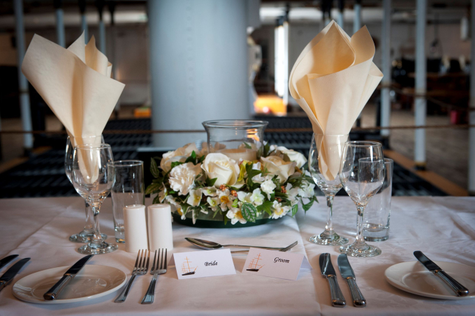 The wedding top table of HMS Warrior. 