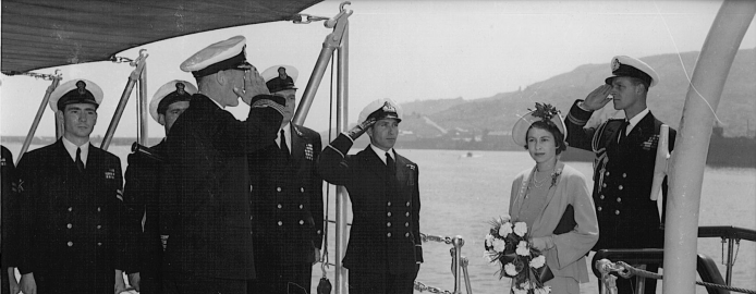 HRH-Princess-Elizabeth-and-HRH-Prince-Philip-boarding-the-battleship-HMS-Anson