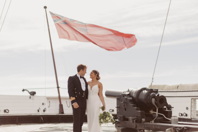 Wedding couple get married on HMS Warrior