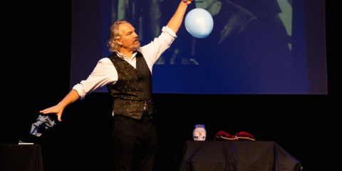 Balloon and Ian B Dunne at a public science show