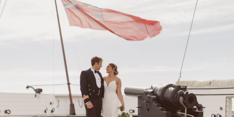 Wedding couple get married on HMS Warrior