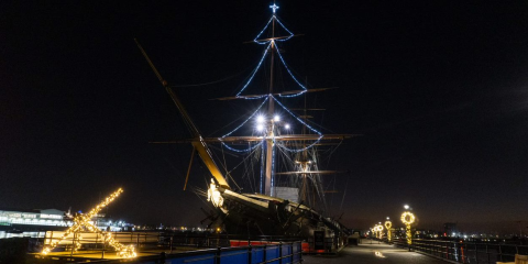 HMS Warrior Decorated for Christmas